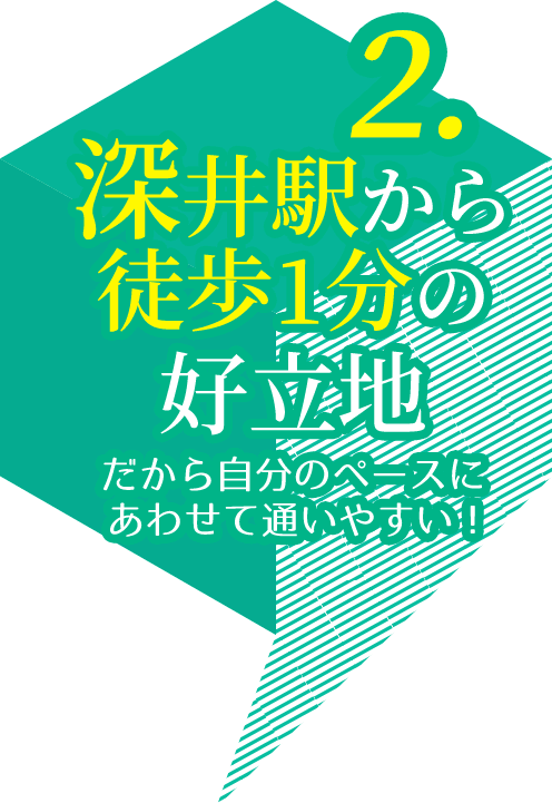 2.深井駅から徒歩1分の好立地！だから自分のペースにあわせて通いやすい！